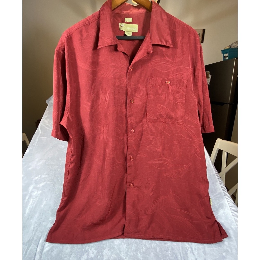 CABANA Mens XL Shirt Red Sueded Hawaiian Tropical Embossed Short Slv‎  Button